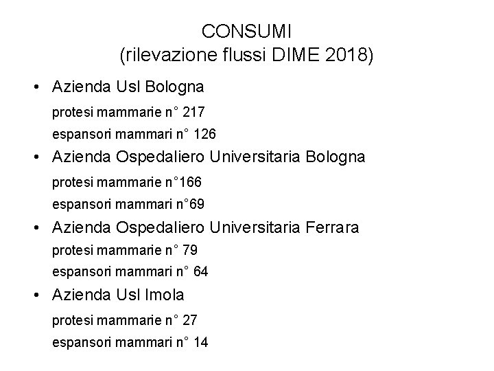 CONSUMI (rilevazione flussi DIME 2018) • Azienda Usl Bologna protesi mammarie n° 217 espansori