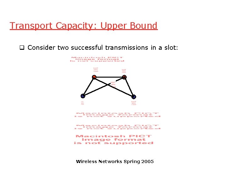 Transport Capacity: Upper Bound q Consider two successful transmissions in a slot: Wireless Networks
