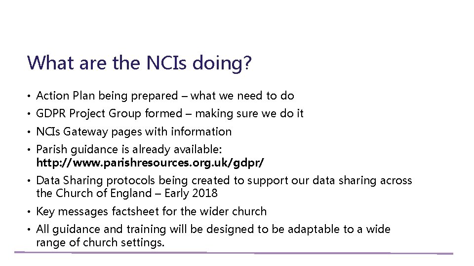 What are the NCIs doing? • Action Plan being prepared – what we need