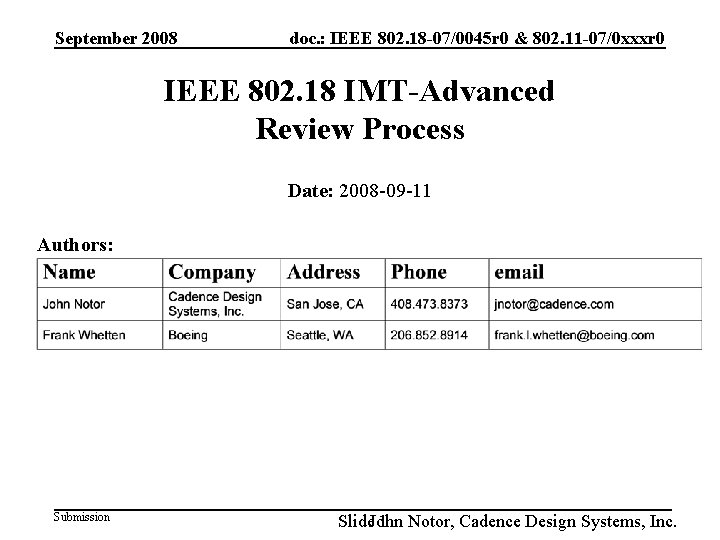 September 2008 doc. : IEEE 802. 18 -07/0045 r 0 & 802. 11 -07/0