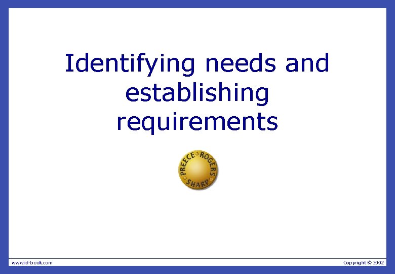 Identifying needs and establishing requirements 