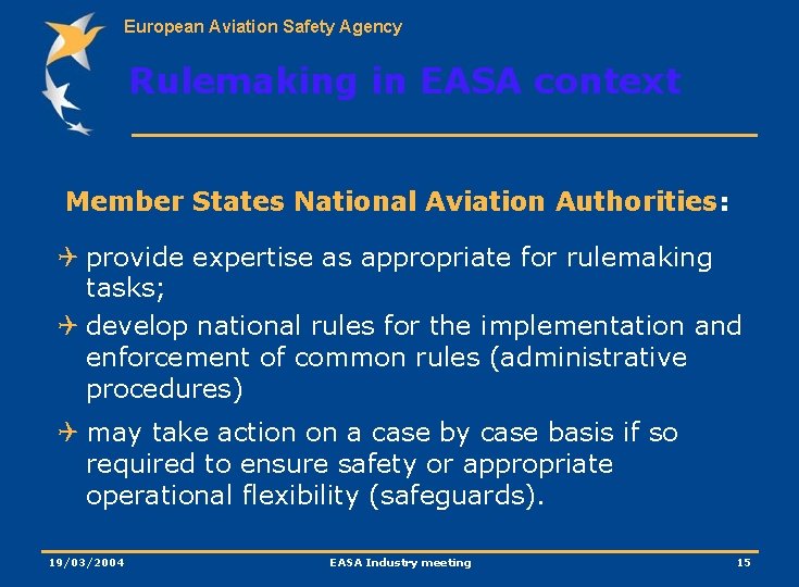 European Aviation Safety Agency Rulemaking in EASA context Member States National Aviation Authorities: Q
