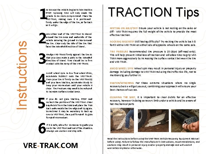 1 Instructions As soon as the vehicle begins to lose traction STOP. Spinning tires