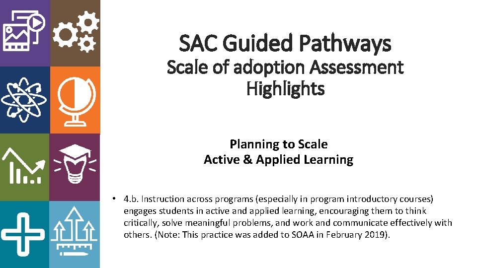 SAC Guided Pathways Scale of adoption Assessment Highlights Planning to Scale Active & Applied