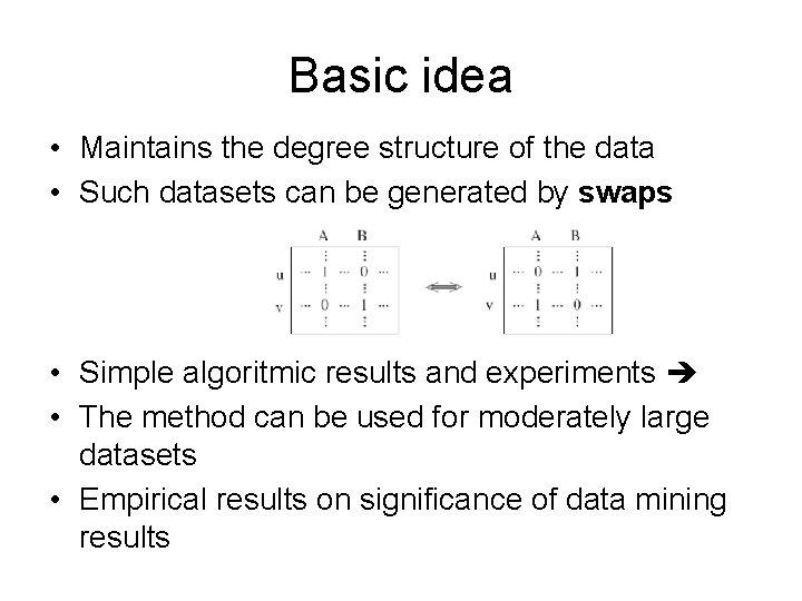 Basic idea • Maintains the degree structure of the data • Such datasets can