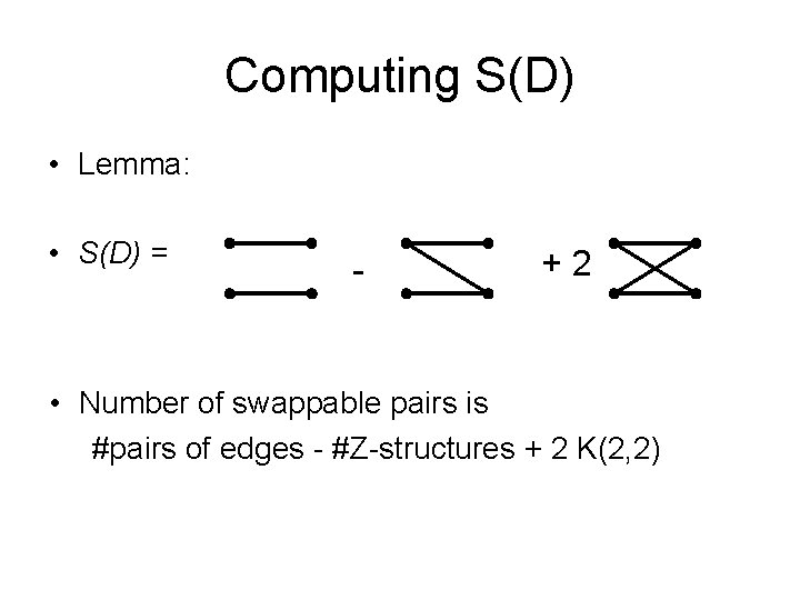 Computing S(D) • Lemma: • S(D) = - +2 • Number of swappable pairs