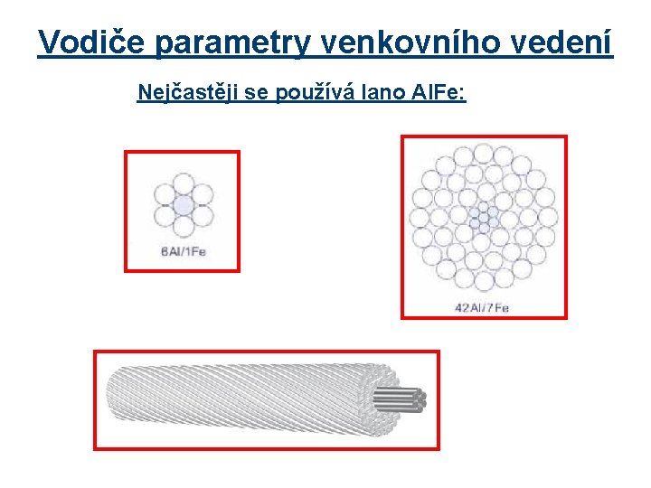 Vodiče parametry venkovního vedení Nejčastěji se používá lano Al. Fe: 