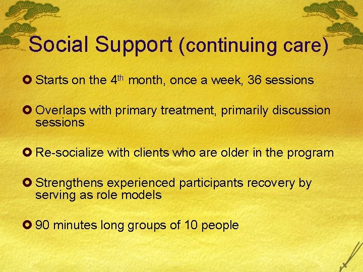 Social Support (continuing care) £ Starts on the 4 th month, once a week, Social Support (continuing care) £ Starts on the 4 th month, once a week,