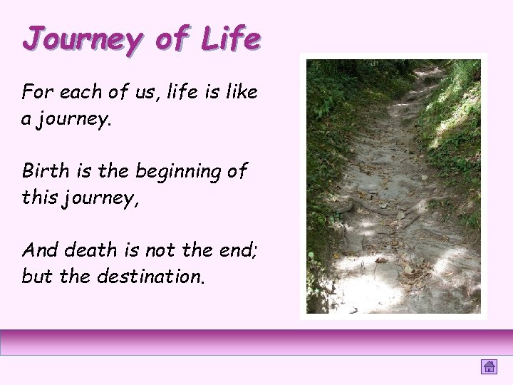 Journey of Life For each of us, life is like a journey. Birth is