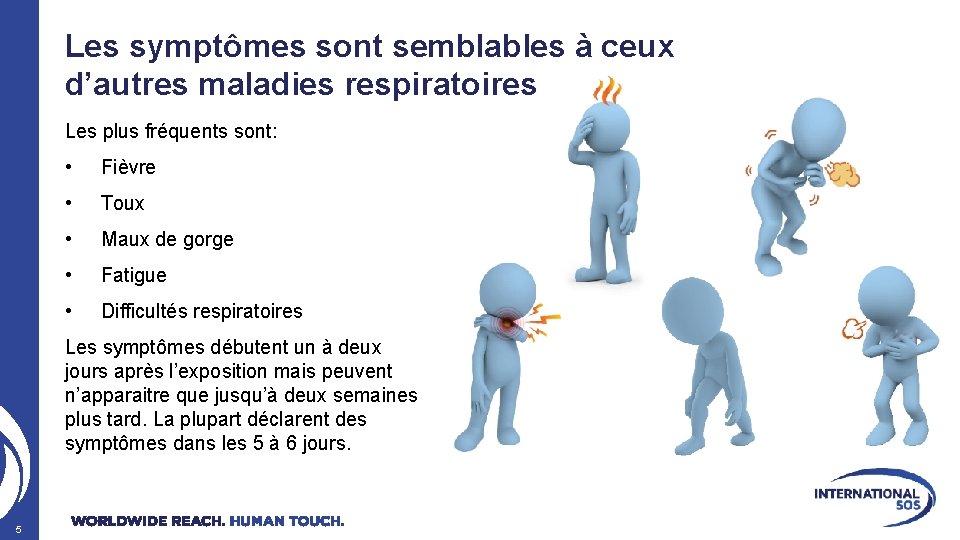 Les symptômes sont semblables à ceux d’autres maladies respiratoires Les plus fréquents sont: •