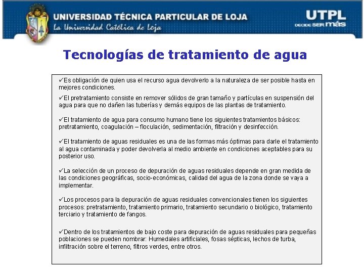 Tecnologías de tratamiento de agua Tabla 2. Características de ü un. Es aguaobligación de