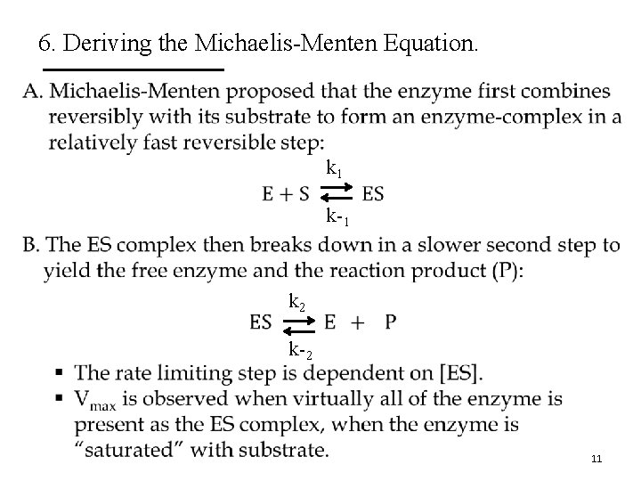 6. Deriving the Michaelis-Menten Equation. • k 1 k-1 k 2 k-2 11 