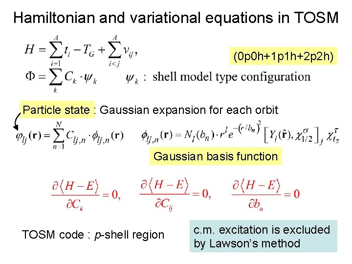 Hamiltonian and variational equations in TOSM (0 p 0 h+1 p 1 h+2 p