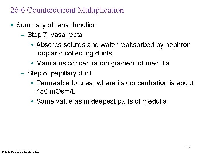 26 -6 Countercurrent Multiplication § Summary of renal function – Step 7: vasa recta