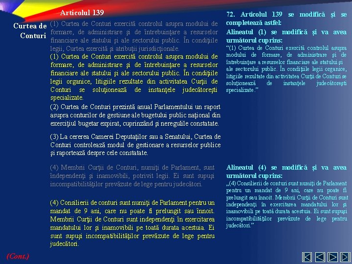 Articolul 139 Curtea de (1) Curtea de Conturi exercită controlul asupra modului de Conturi