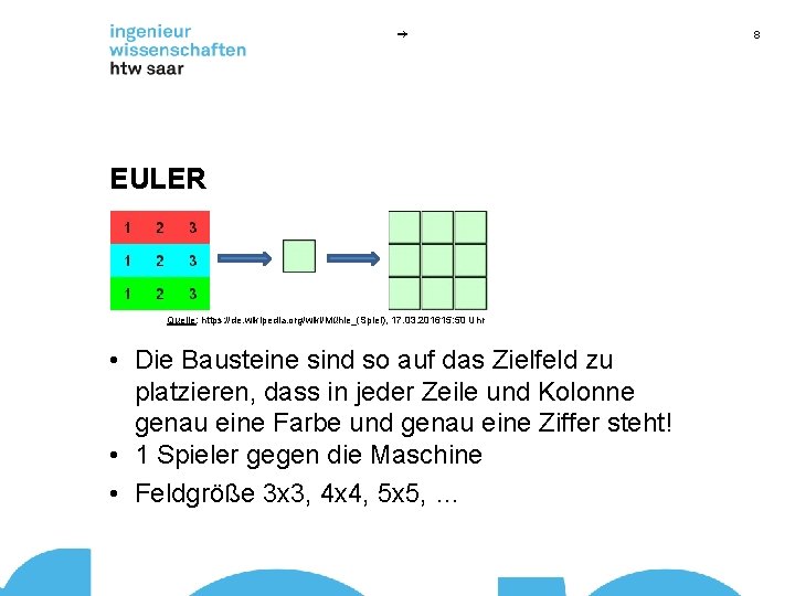8 EULER Quelle: https: //de. wikipedia. org/wiki/Mühle_(Spiel), 17. 03. 201615: 50 Uhr • Die