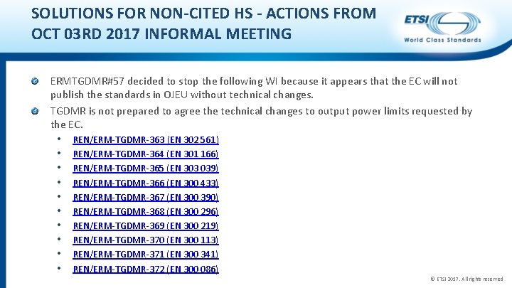 SOLUTIONS FOR NON-CITED HS - ACTIONS FROM OCT 03 RD 2017 INFORMAL MEETING ERMTGDMR#57