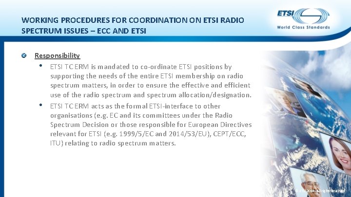 WORKING PROCEDURES FOR COORDINATION ON ETSI RADIO SPECTRUM ISSUES – ECC AND ETSI Responsibility