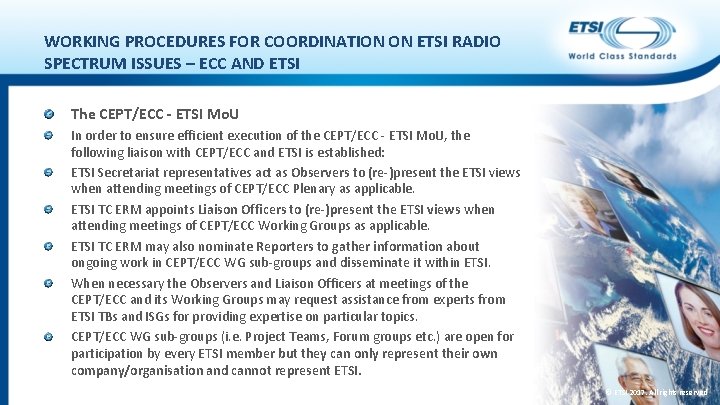 WORKING PROCEDURES FOR COORDINATION ON ETSI RADIO SPECTRUM ISSUES – ECC AND ETSI The