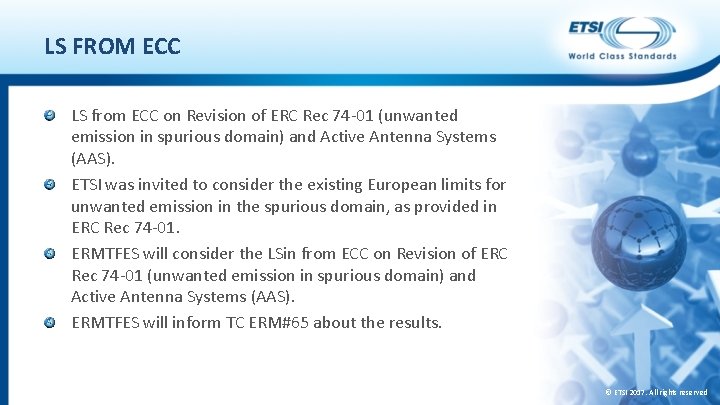 LS FROM ECC LS from ECC on Revision of ERC Rec 74 -01 (unwanted
