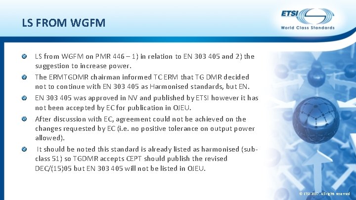 LS FROM WGFM LS from WGFM on PMR 446 – 1) in relation to