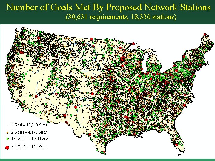 Number of Goals Met By Proposed Network Stations (30, 631 requirements; 18, 330 stations)