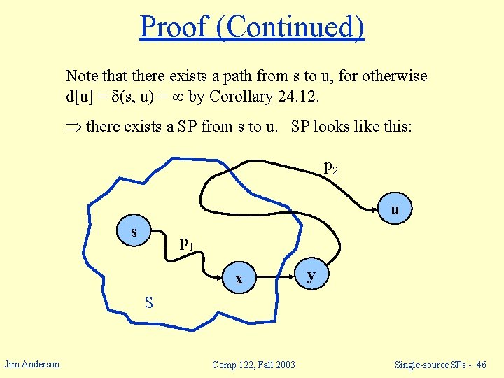 Proof (Continued) Note that there exists a path from s to u, for otherwise