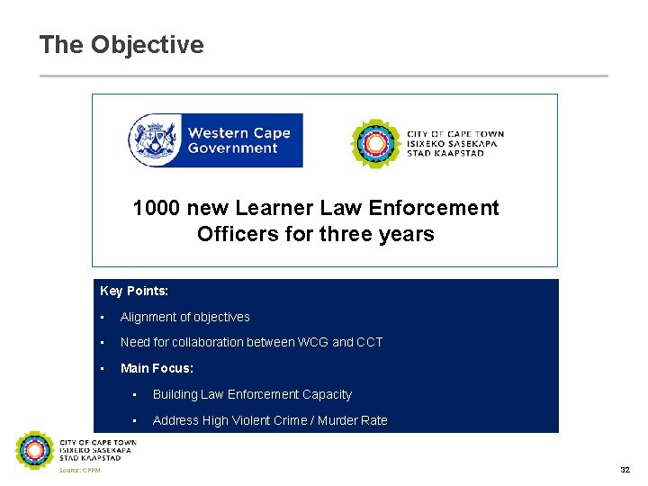 The Objective 1000 new Learner Law Enforcement Officers for three years Key Points: •