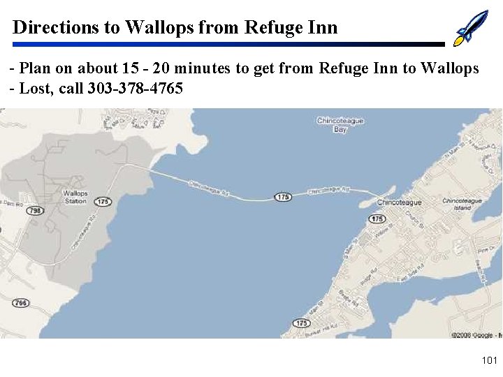 Directions to Wallops from Refuge Inn - Plan on about 15 - 20 minutes