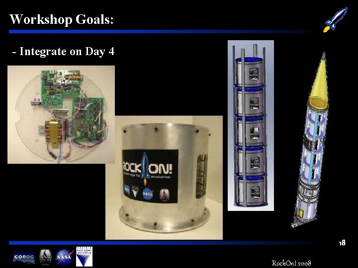 Workshop Goals: - Integrate on Day 4 18 Rock. On! 2008 