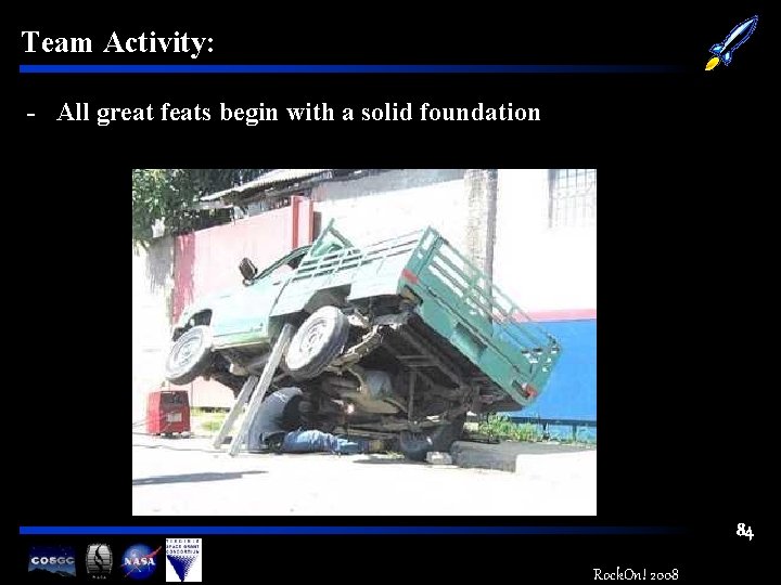 Team Activity: - All great feats begin with a solid foundation 84 Rock. On!