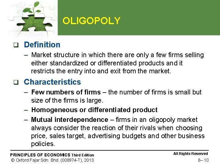 OLIGOPOLY q Definition – Market structure in which there are only a few firms