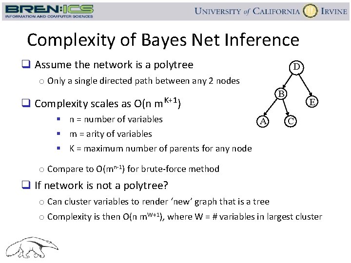 Complexity of Bayes Net Inference q Assume the network is a polytree D o