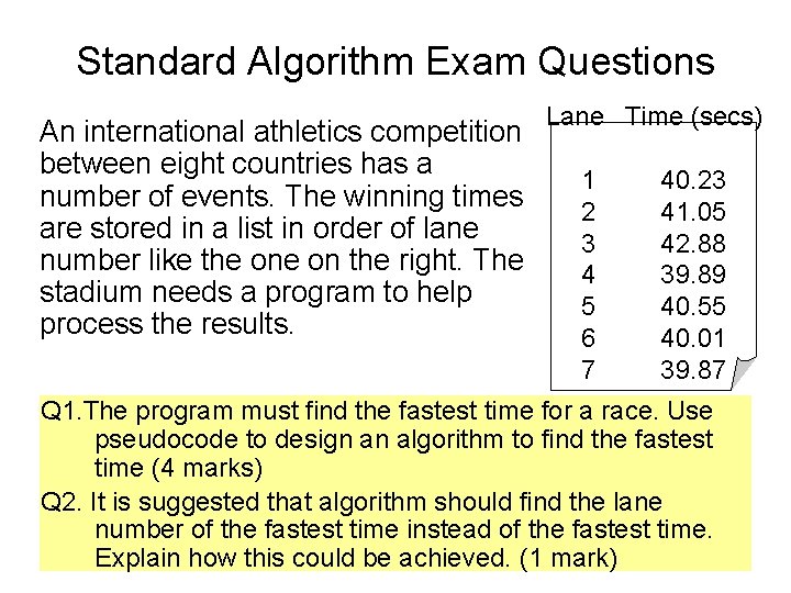 Standard Algorithm Exam Questions An international athletics competition between eight countries has a number