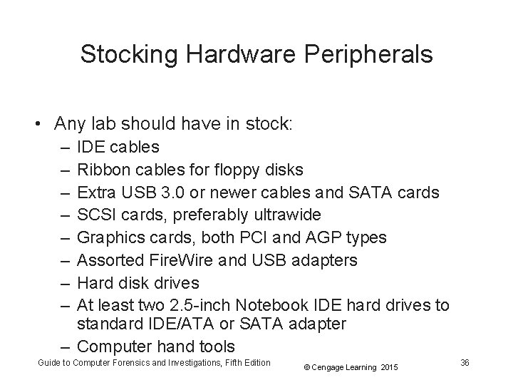 Stocking Hardware Peripherals • Any lab should have in stock: – – – –