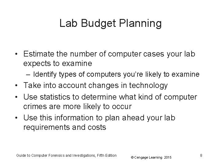 Lab Budget Planning • Estimate the number of computer cases your lab expects to