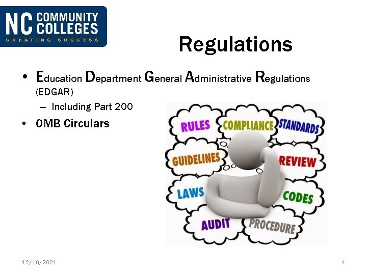 Regulations • Education Department General Administrative Regulations (EDGAR) – Including Part 200 • OMB