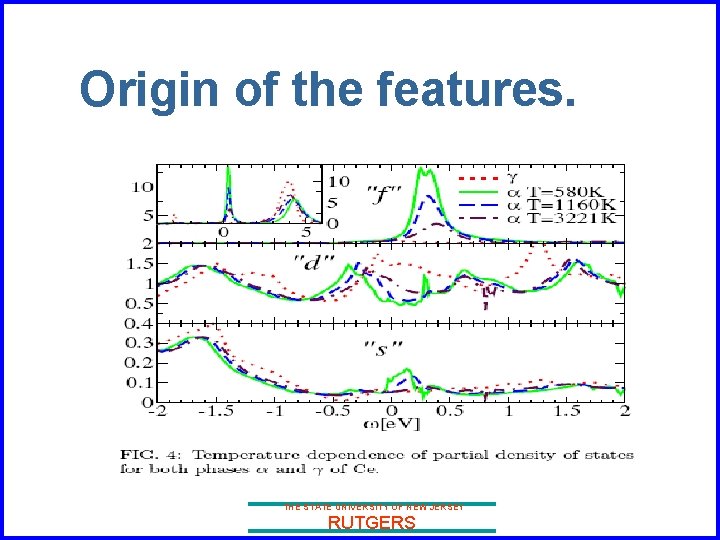 Origin of the features. THE STATE UNIVERSITY OF NEW JERSEY RUTGERS 