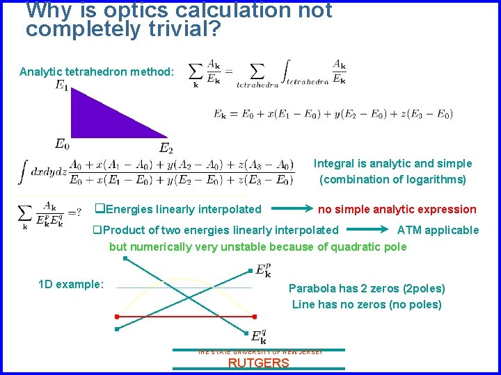 Why is optics calculation not completely trivial? Analytic tetrahedron method: Integral is analytic and