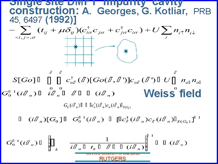Single site DMFT Impurity cavity construction: A. Georges, G. Kotliar, 45, 6497 (1992)] PRB
