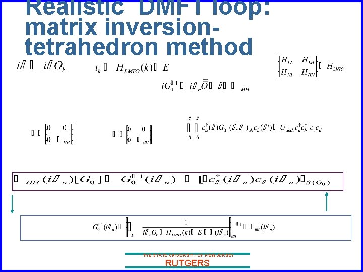 Realistic DMFT loop: matrix inversiontetrahedron method THE STATE UNIVERSITY OF NEW JERSEY RUTGERS 