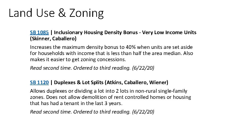 Land Use & Zoning SB 1085 | Inclusionary Housing Density Bonus - Very Low