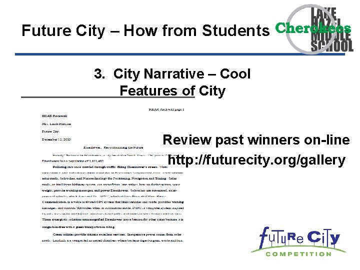 Future City – How from Students 3. City Narrative – Cool Features of City