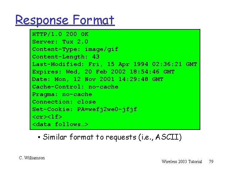 Response Format HTTP/1. 0 200 OK Server: Tux 2. 0 Content-Type: image/gif Content-Length: 43
