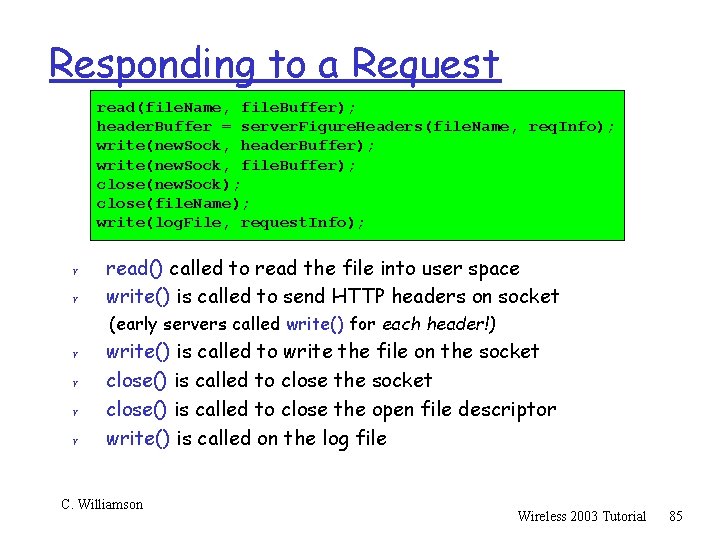 Responding to a Request read(file. Name, file. Buffer); header. Buffer = server. Figure. Headers(file.
