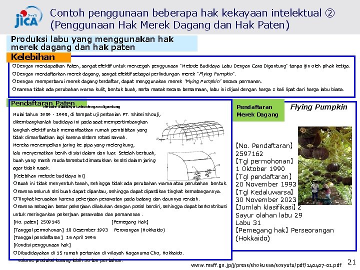 Contoh penggunaan beberapa hak kekayaan intelektual ② (Penggunaan Hak Merek Dagang dan Hak Paten)