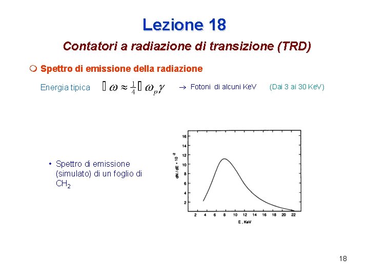Lezione 18 Contatori a radiazione di transizione (TRD) Spettro di emissione della radiazione Energia