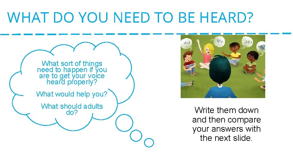 WHAT DO YOU NEED TO BE HEARD? What sort of things need to happen