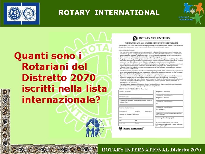 ROTARY INTERNATIONAL Quanti sono i Rotariani del Distretto 2070 iscritti nella lista internazionale? ROTARY