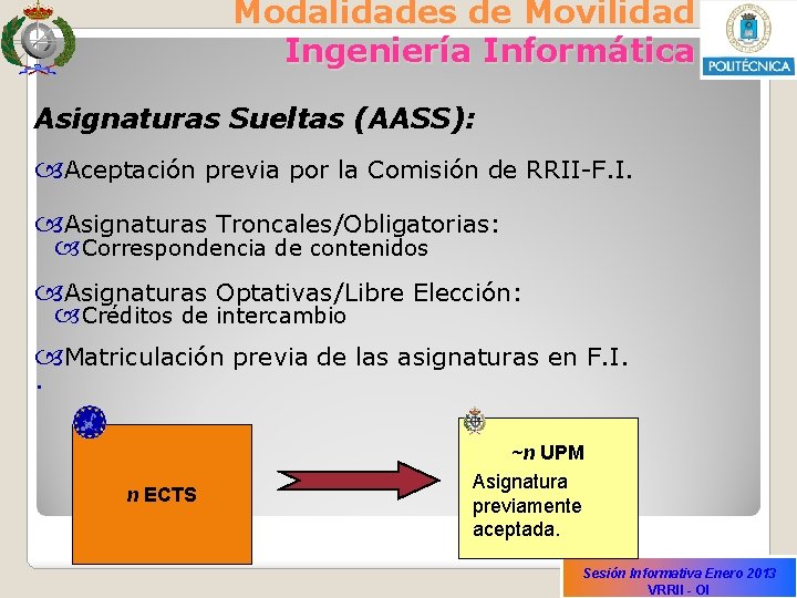 Modalidades de Movilidad Ingeniería Informática Asignaturas Sueltas (AASS): Aceptación previa por la Comisión de